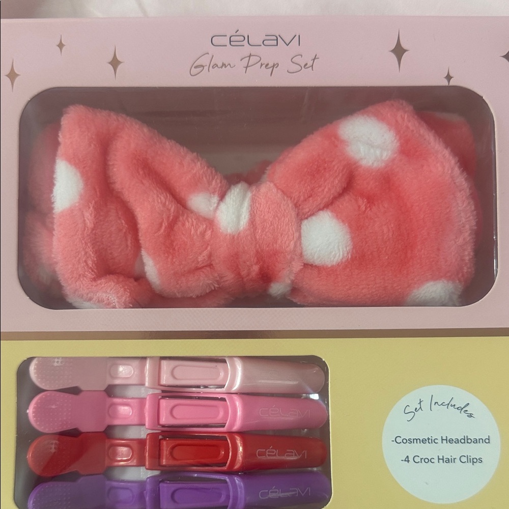 Célavi Pink Polka Dot Glam Prep Headband & Clip Set